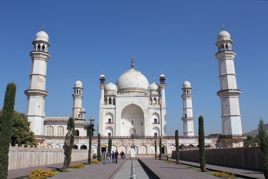 Bibi Ka Maqbara, a white-marble Mughal-era tomb resembling a smaller Taj Mahal