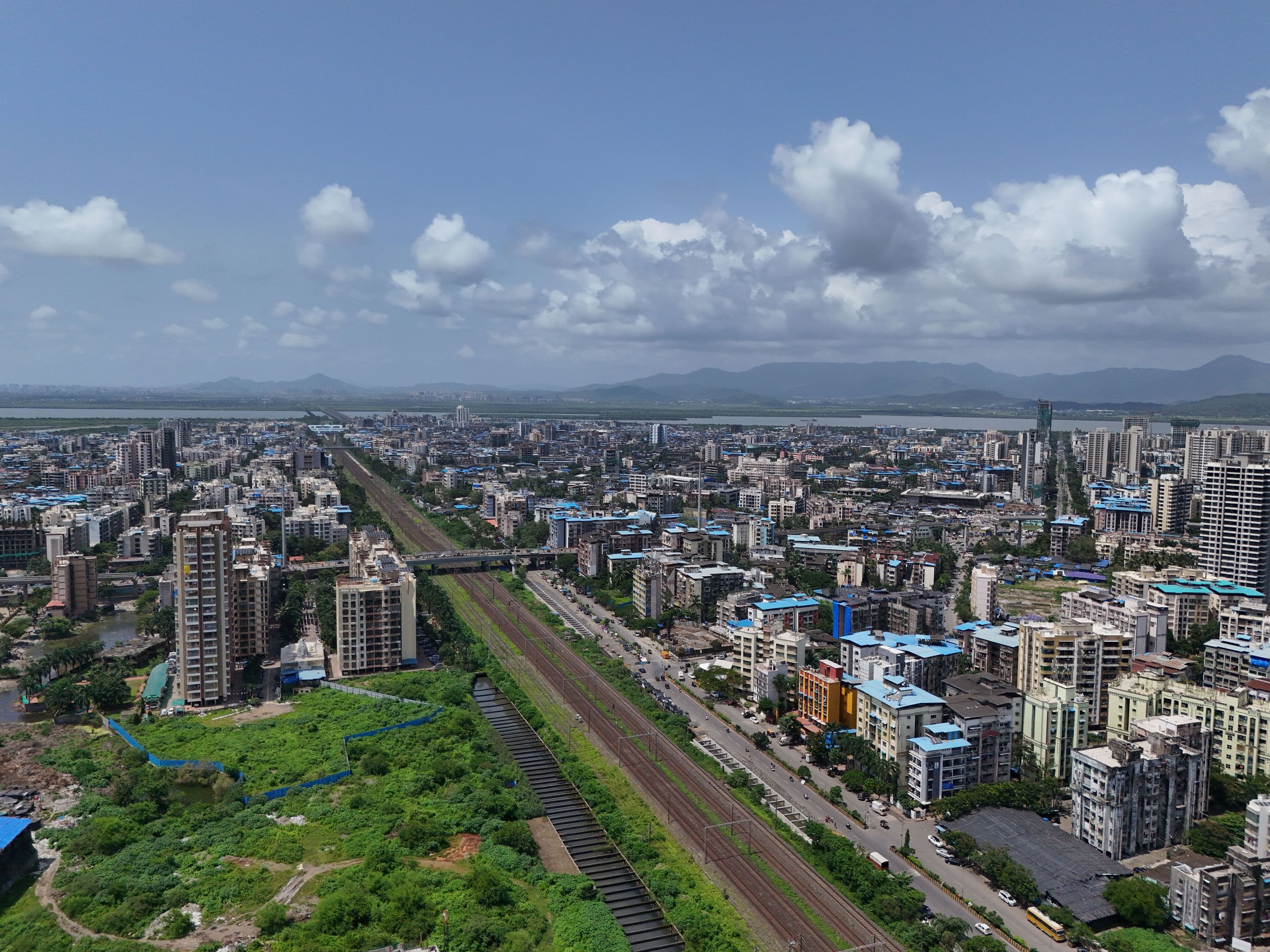 Aerial view of Chhatrapati Sambhajinagar (Aurangabad) city with the white domes of Bibi Ka Maqbara visible