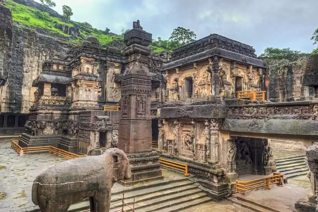 Grishneshwar Jyotirlinga Temple near Ellora with traditional red-stone architecture